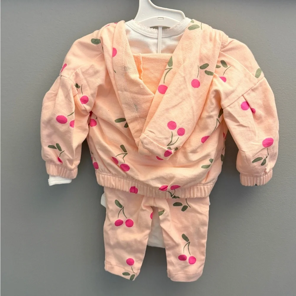 Carters Just One You Baby Girls‎ 3 Piece Cherry Print Set Pink White 3M NWT